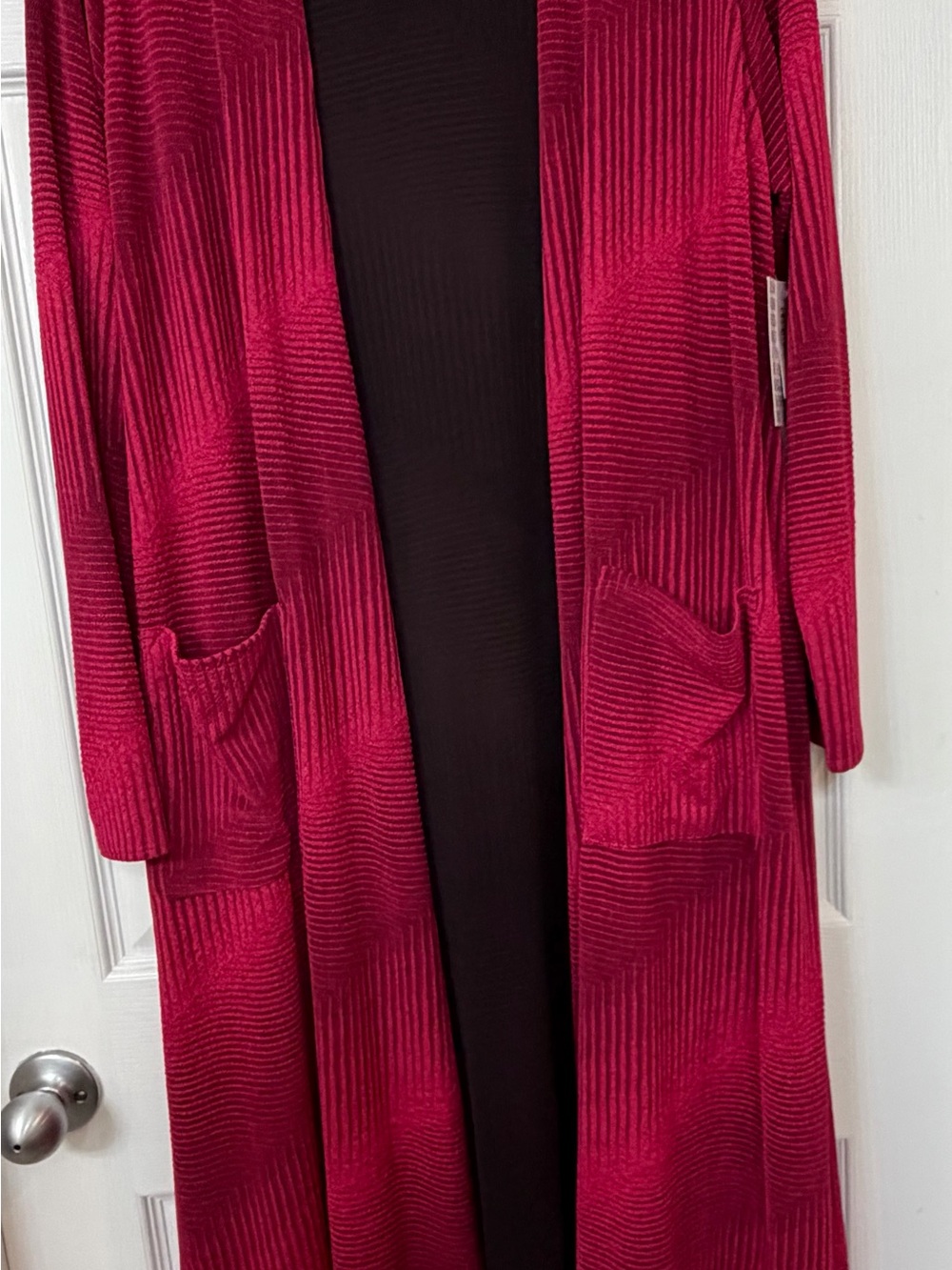 NWT LuLaRoe Sarah Elegant Duster Cardigan Metallic Red Ribbed Long Sweater